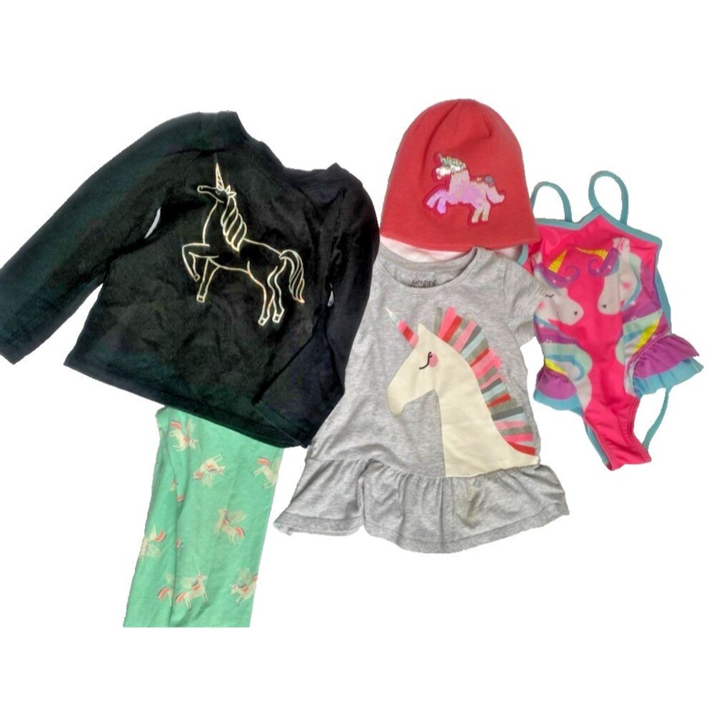 Girls 3T Lot of 7 Unicorn Print Clothes , Cat & Jack, Swim, Shirt, Pants, Hat..